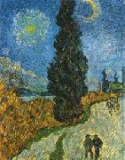 Vincent Van Gogh Road with Cypress and Star oil on canvas
